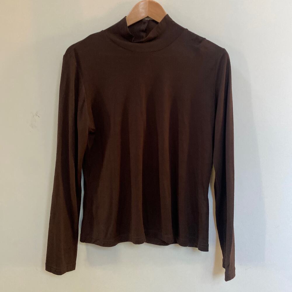 Balla Valentina Wool Blend Chocolate Mocha Brown Turtleneck Button Back Size 14